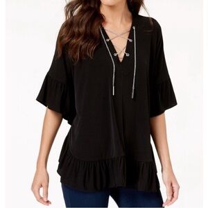 Michael Kors Silver Chain Lace-Up Blouse